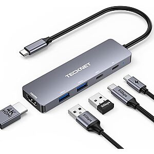 5-in-1 Tecknet USB-C Hub w/ 4K@60Hz HDMI, 100W PD Charging & 3 USB 3.0 Data Ports $6.64 + Free Shipping w/ Prime