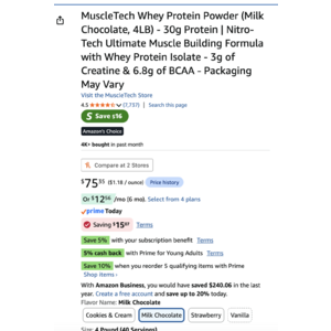 AMZ | MuscleTech Whey isolate protien 4LB - $26 after onetime coupon $15 , S&S 40% coupon| YMMV