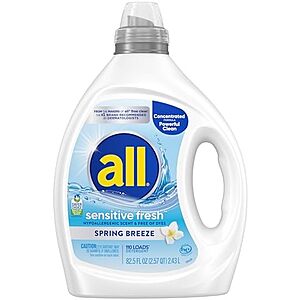 [SnS, AC] $33.69* | 4 × 82.5-Oz all Sensitive Fresh Spring Breeze Laundry Detergent for Sensitive Skin ($8.42 each) at Amazon