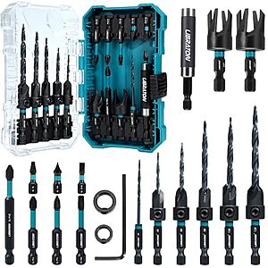 19-Piece LIBRATON Tapered Countersink Drill Bit Set w/ Wood Plug Cutters, Screwdriver Bits & Storage Case $14.99 + Free Shipping w/ Prime or on $35+