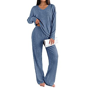 2-Pc Ekouaer Women's Ribbed Lounge Set $11 + Free Shipping w/ Prime or orders $35+