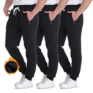 3-Pack SUGARNO Men's Fleece Jogger Sweatpants w/ Zipper Pockets (L) $13.29 + Free Shipping w/ Prime or on $35+