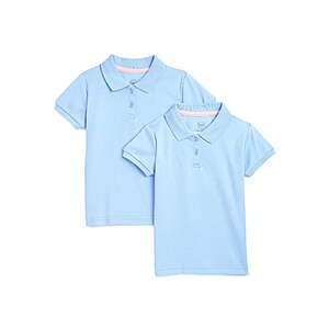 $3.28 - Wonder Nation Toddler Girls School Uniform Short Sleeve Interlock Polo Shirt, 2-Pack (4 colors)