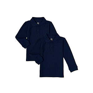 $4.33 - Wonder Nation Toddler Boys School Uniform Long Sleeve Pique Polo Shirt, 2-Pack, Sizes 2T - 5T (Navy, Red, or White)