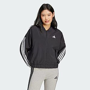 adidas Women's Essentials 3-Stripes Lifestyle Woven Bomber Jacket (Black / White) $24
