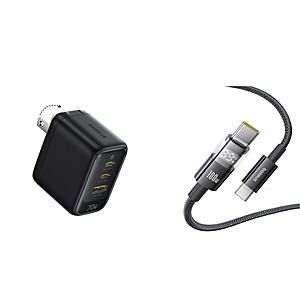 3-Port Baseus Enerfill 70W Gan USB-C Charger w/ Foldable Plug + 3.3' 100W 5A USB-C Cable w/ LED Display $27 + Free Shipping
