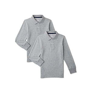 Wonder Nation Boys School Uniform Long Sleeve Pique Polo Shirt, 2-Pack, Sizes 4-18 & Husky (Red/$4.34, Gray/$5.00)