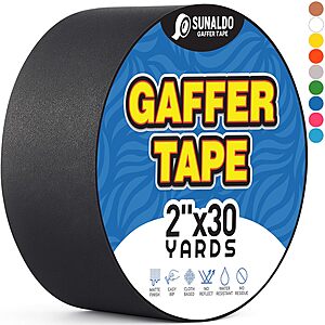Gaffers Tape (2"x30 yards) Heavy Duty, Easy Rip, No Residue, Professional Grade $4.98