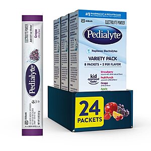 Pedialyte Electrolyte Powder Packets, On-the-Go Hydration Variety Pack (24 count) $15