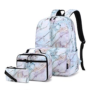 Imyth Backpack for Teen Girls, Marble Light Pink, 3 in 1 Set - $12.99