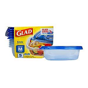 5 Ct 25 Oz Glad GladWare Entree Food Storage Containers, Medium Square $5.99 + Free S&H w/ Prime or $35+