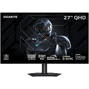 GIGABYTE 27" QHD 2K 1440P 280Hz WOLED Gaming Computer Monitor $400 + Free Shipping