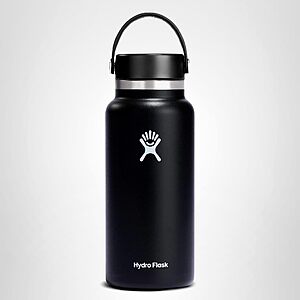 Hydro Flask Water Bottle - Insulated Stainless Steel - Wide Mouth Flex Lid, Non Spill, Leakproof and Refillable in 32 Oz Black $25