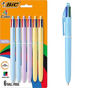 $5.11 - BIC 4 Color Pastel Barrel Multicolor Ballpoint Pens, 6-Pack, 1.0 mm