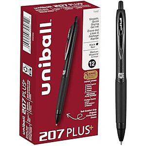 [SnS, AC] $10.33* | 12-Pk uniball 207 Plus+ 0.7mm Medium Point Retractable Gel Pens (Black Ink) at Amazon