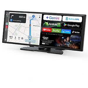 LAMTTO 11" AI Wireless CarPlay Screen with Google Play & Android 15, Backup Camera, GPS $188.99