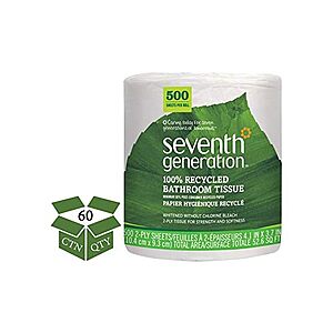 60-Count Seventh Generation 2-Ply 100% Recycled Jumbo Roll Bathroom Tissue (500-Sheet) $59.99 + Free Shipping w/ Prime or $6 Fee per Order