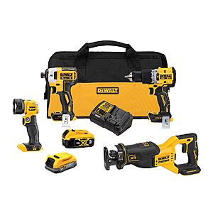 DEWALT 20V MAX XR Brushless 4-Tool Combo Kit with POWERSTACK Compact Battery, 5.0Ah Battery, Charger and Tool Bag one_size | DCK449E1P1 $349