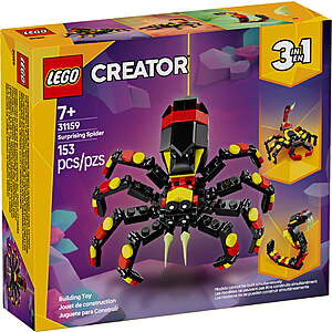 153=Piece LEGO Creator 3-in-1 Wild Animals Surprising Spider Building Toy (31159) $8.99 + Free Shipping w/ Walmart+ or on $35+