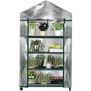 $22.33** | 63" 4-Tier Home-Complete Portable Mini Greenhouse w/ Locking Wheels & PVC Cover at Amazon