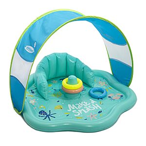SwimSchool Baby Splash Play Mat with Adjustable Canopy – Inflatable Play Pool for Babies & Infants with Backrest – Includes Baby Water Toy Rings $8.7
