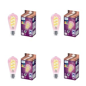 PHILIPS Smart Color ST19 Color Filament LED Smart Bulb 4-Pack -300 Lumen - E26 Indoor $59.21