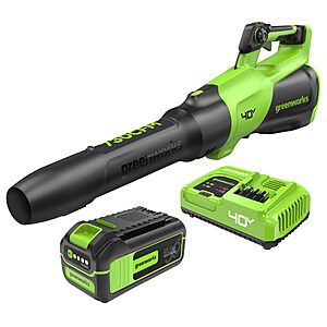 Greenworks 40V Electric Leaf Blower, 730 CFM, 5.0 Ah Battery and Charger $122.49