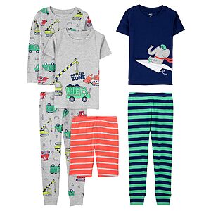 Simple Joys by Carter's Baby Boy's 6-Piece Snug Fit Cotton Pajama Set Sleepwear, Transportation/elephant/stripes, 6-9M