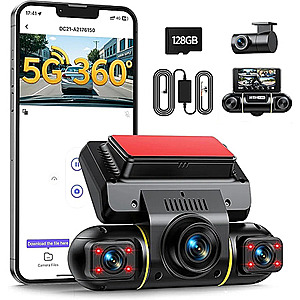 LAMTTO 4 Channel 360° 1080p Dash Cam Front and Rear w/ 5G WiFi, APP Control, 8 IR Night Vision, 24H Parking Monitor with Hardwire Kit, G-Sensor, 128GB Card $71.49