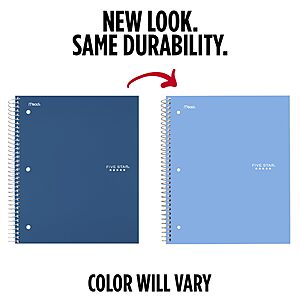 Five Star Spiral Notebook + Study App, 3 Subject, College Ruled Paper, 8.5" x 11", 150 Sheets, Blue (Color May Vary) (820003NH0) $1.79