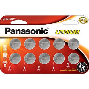 $6.49: (10 Pack) Panasonic CR2032 3.0 Volt Long Lasting Lithium Coin Cell Batteries at Amazon