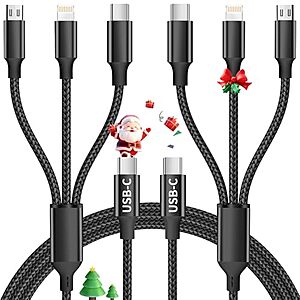 2-Pack 4' Jogrytece 3-in-1 Multi Charging Cable w/ USB-C, Micro USB & Lightning $4.49 ($2.24 each) + Free Shipping w/ Prime or on $35+