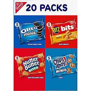 $6.21 or less S&S Q AMZ Nabisco Snacks Variety Pack, 4 Flavors, Cookies & Crackers, 20 count | OREO Minis, NUTTER BUTTER Bites, CHIPS AHOY! Minis Cookies, and RITZ Bits