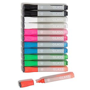 12-Count U Brands Bold Tip Liquid Glass Dry Erase Markers w/ Eraser Caps (Assorted Colors) $7.48 + Free Shipping w/Prime or on orders $35+