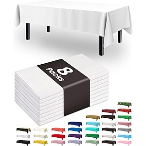 8-Pack 54" x 108" Pureegg Disposable Plastic Tablecloths (White) $3.59 w/ S&S + Free Shipping w/ Prime or on $35+