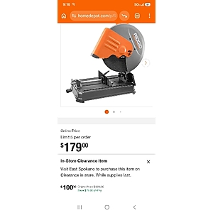 YMMV ridgid 15 Amp 14 in. Abrasive Cut-Off Saw