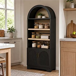 31" x 71".Bestier Open Storage Arched Pantry Cabinet with Door Storage Base and Adjustable Shelves $196.31
