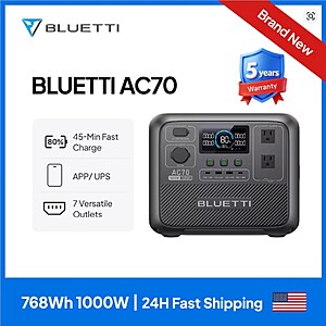 Bluetti AC70 1000W 768Wh Portable Power Station $226.71