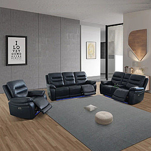 Wayfair Rewards members: 3-Piece Royace Faux Leather Power Reclining Sofa Set (Black) $1079.99 + Free Shipping