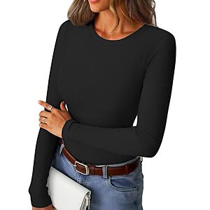 GKBK Women's Long Sleeve Ribbed Slim Fit Crewneck T-Shirt (Various) from $4.99 + Free Shipping w/ Prime or on $35+
