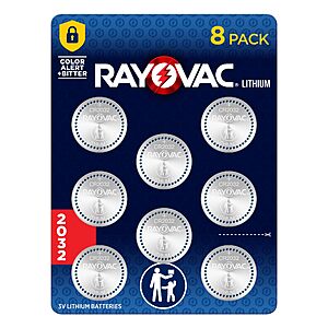 $3.69 S&S Clip Q Everready or Rayovac Lithium Coin Cell Batteries Size 2032 3V, 8 Pack