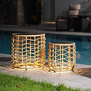Solar Yard Boho Solar Nesting Tables with Built-in Lights - Set of 2, Weather-Resistant Wicker for Patio, Porch, Garden $122.99