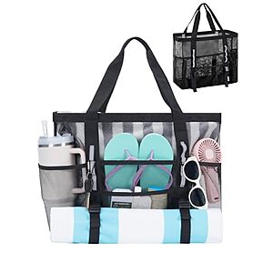 17" WANDF Large 41L Mesh Beach Tote Bag w/ 40oz Tumbler Pockets (Black or Blue) $5.99 + Free Shipping w/ Prime or on $35+