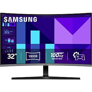 Samsung 32" S3 (S39GD) Series FHD 100Hz Curved Monitor | Samsung Vision AI, Smart TV Apps, Gaming Hub, USB-C, HDMI and USB-A, White (LS32FM803UNXZA) $179.99
