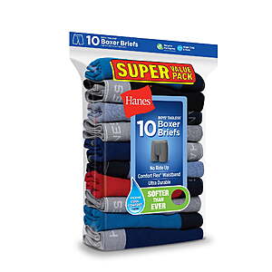 $15 FS Walmart+ or Pick Up Hanes Boys Boxer Briefs Underwear Pack, 10-pack, Comfort Flex Tagless Boys Underwear, S-XL