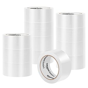 $16.25 w S&S | 12-Pack Amazon Basics Strong Plastic Adhesive Packing Tape for Shipping, Sealing Boxes, Moving and Storage, Clear, Low Odor, 1.88 in x 54.6 yds,