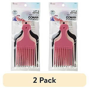 (2 pack) Conair Lift & Define Detangling Hair Pick Combs, 3-Pack with Small, Medium, Large $2.22