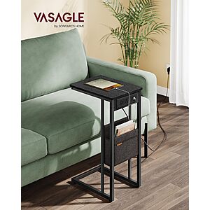$19.99 - VASAGLE C-Shaped Side Table, End Table with Charging Station, 2 USB Ports and Outlets (ebony black or ash brown)