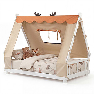 Costway Kids Twin Size House Wood Bed Frame w/ Canopy Tent (White) $140 + Free Shipping