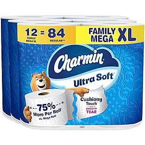 [SnS, AC] $33.64* | 2 × 12-Count Charmin Ultra Soft Family Mega XL Rolls Toilet Paper ($16.82 each) at Amazon